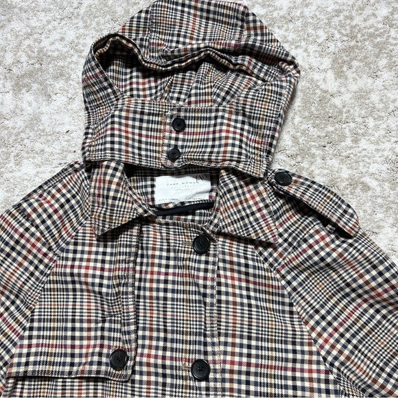 ZARA Double Breasted Trench Coat Heritage Check Size Small - Picture 7 of 10